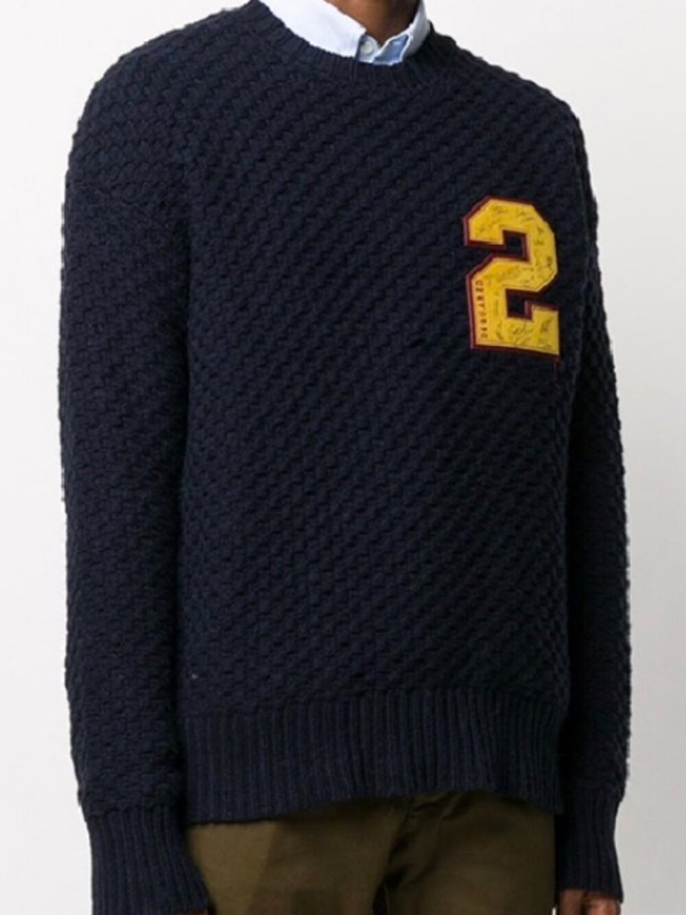 DSQUARED2 Navy Wool Alpaca Varsity 2 Sweater M Fits XL Italy